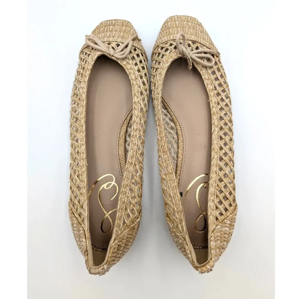 Sam Edelman May Ballet Flat Bow Detail Women's Woven Raffia Size US7.5M EU38